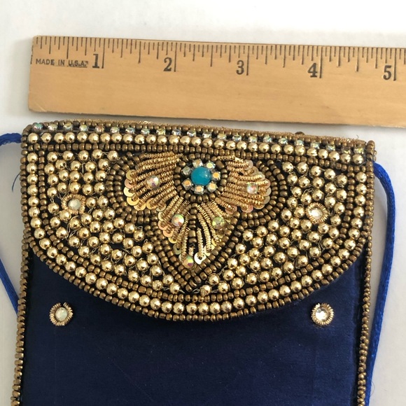 idealway Bohemian Beaded Crossbody Phone Bag for Women Girls blue and gold - Picture 5 of 10